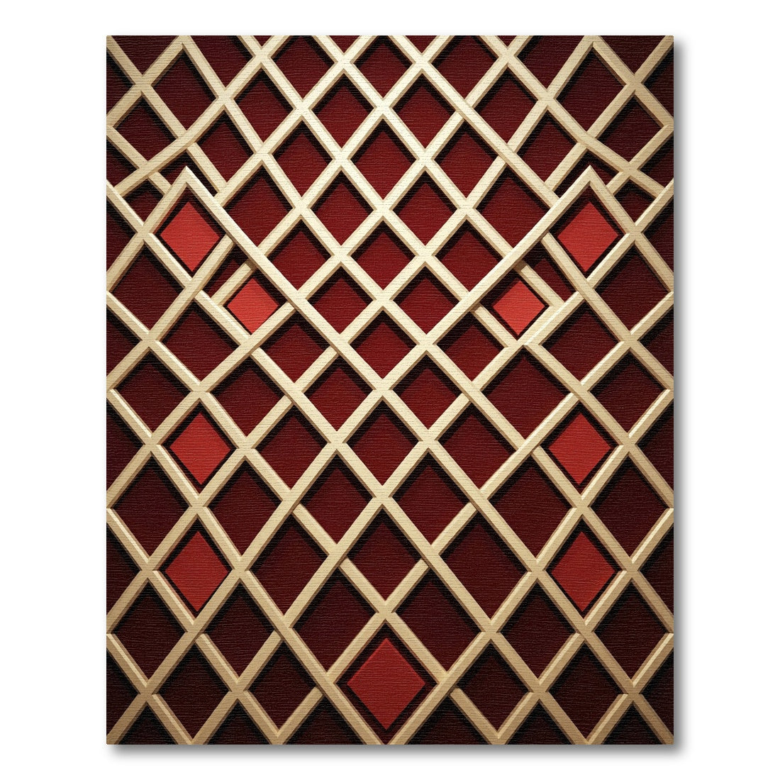 Crimson Lattice Diamond Field Rug