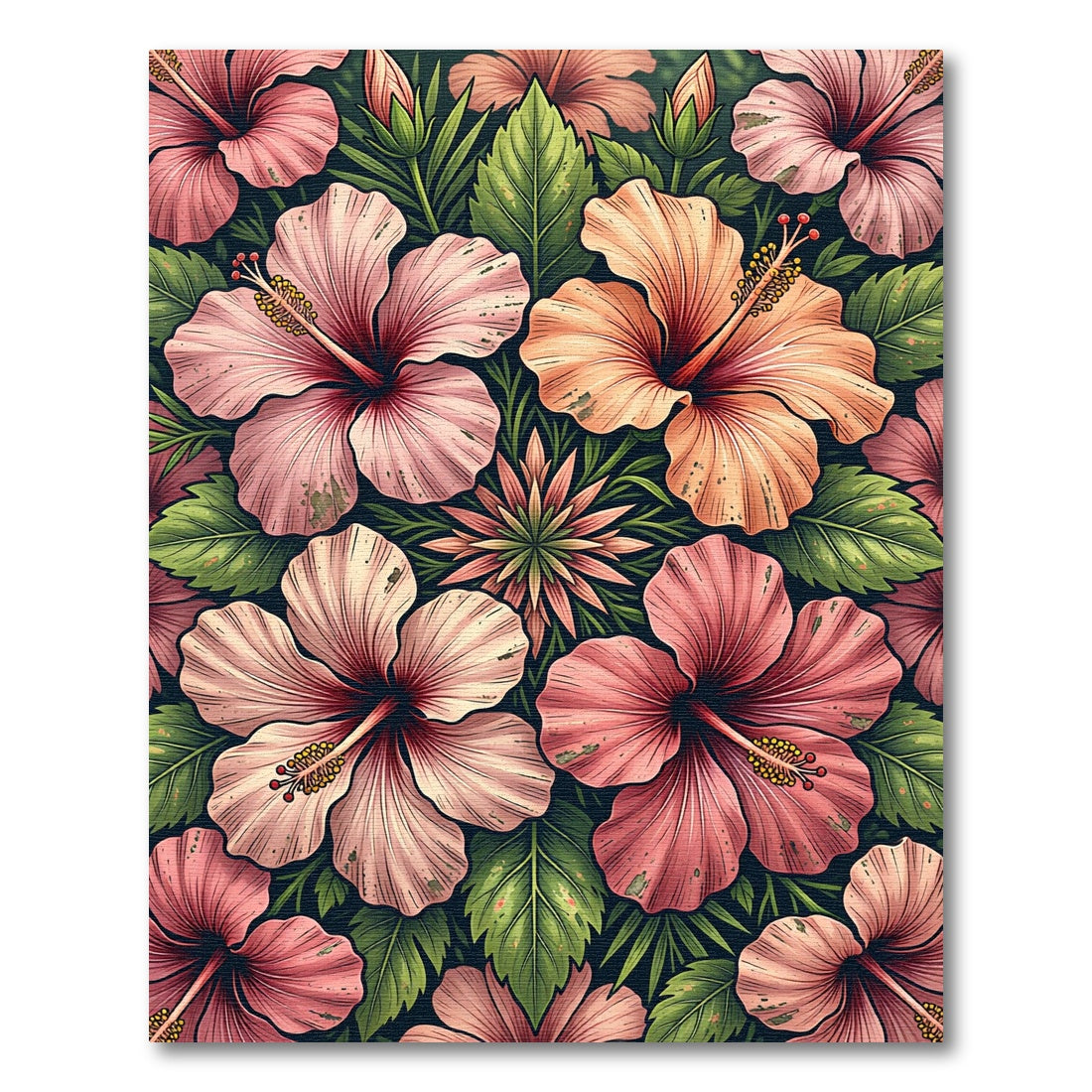 Tropical Pink Hibiscus Floral Garden Rug