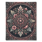 Ornate Pink Floral Medallion Dark Rug