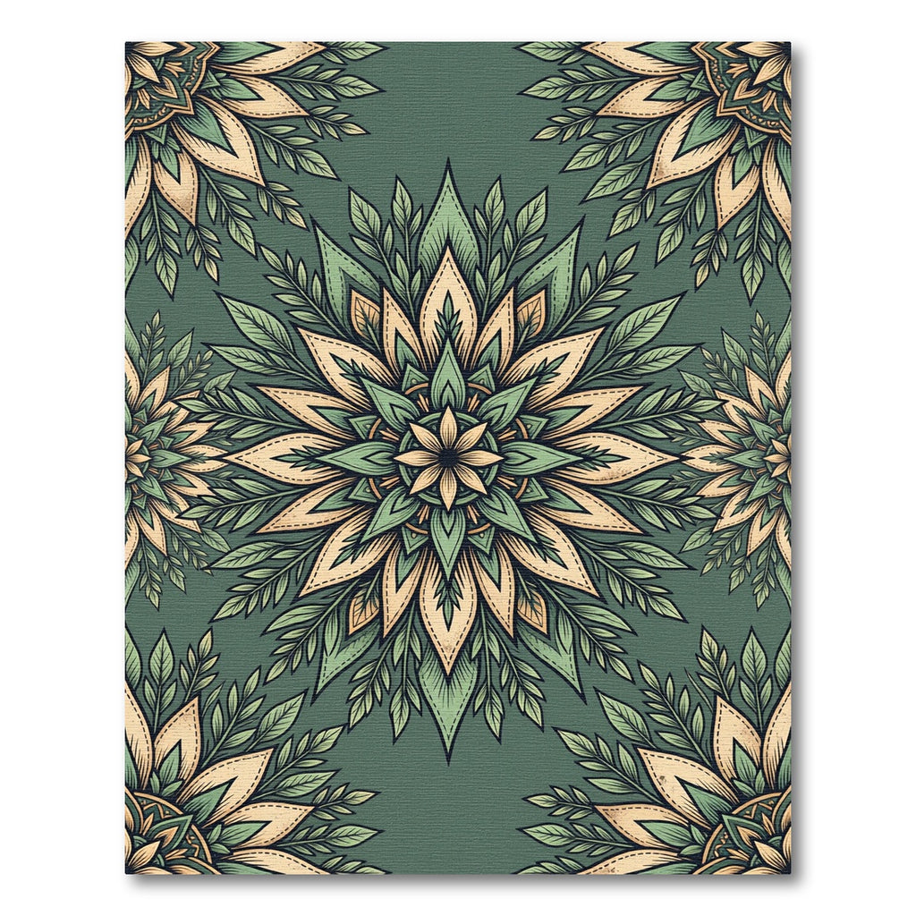 Sage Floral Medallion Boho Foliage Rug