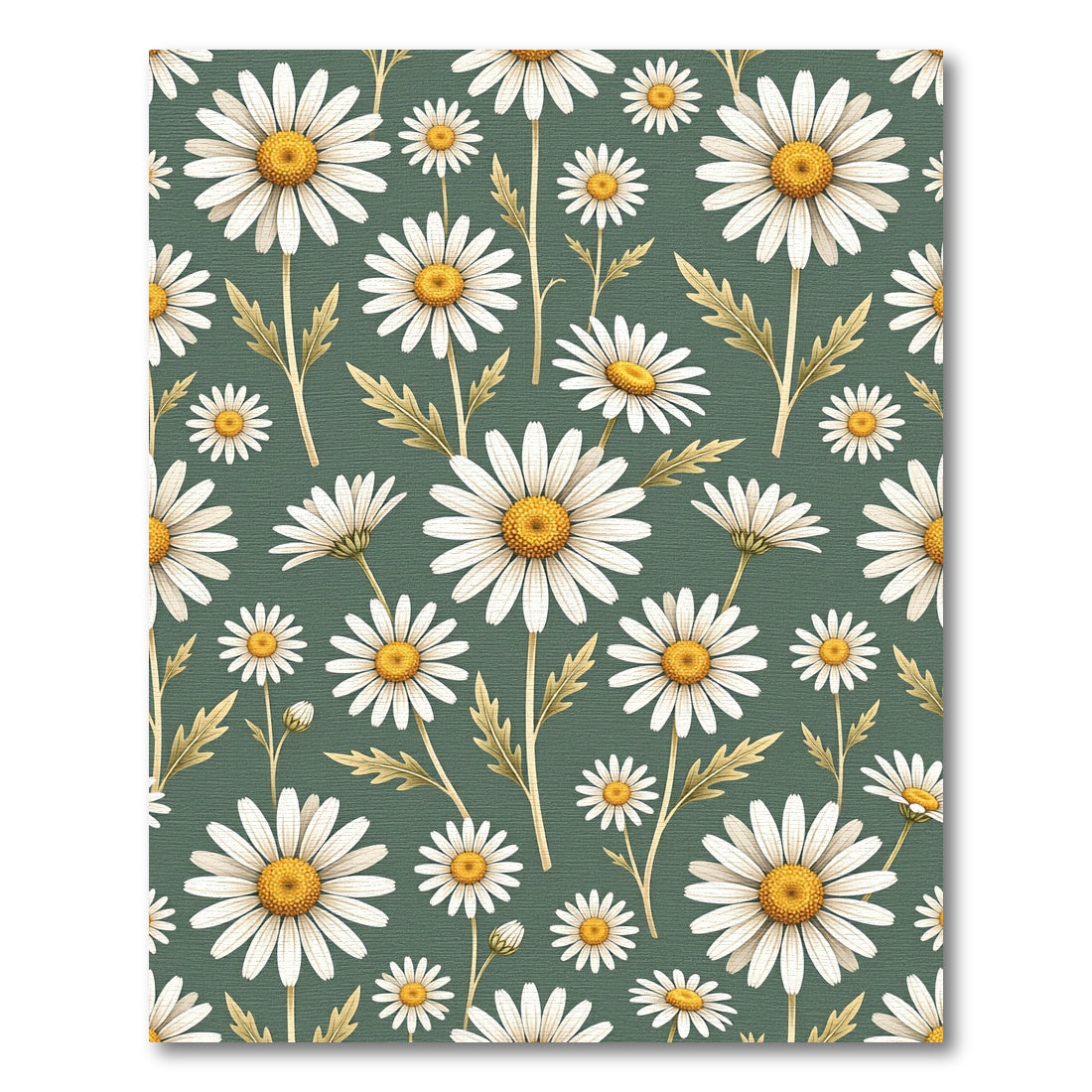Botanical Sage Green Daisy Floral Rug