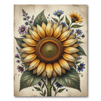 Golden Sunflower Botanical Meadow Illustration Rug