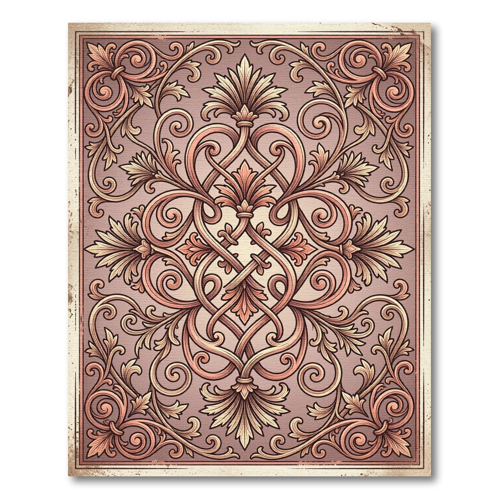 Ornate Rose Gold Scrollwork Foliage Rug