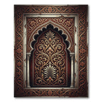 Ornate Gold Arch Damask Crimson Tapestry Rug