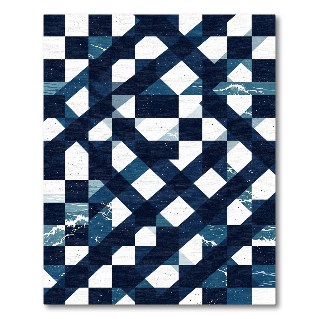 Deep Blue Ocean Wave Geometric Rug