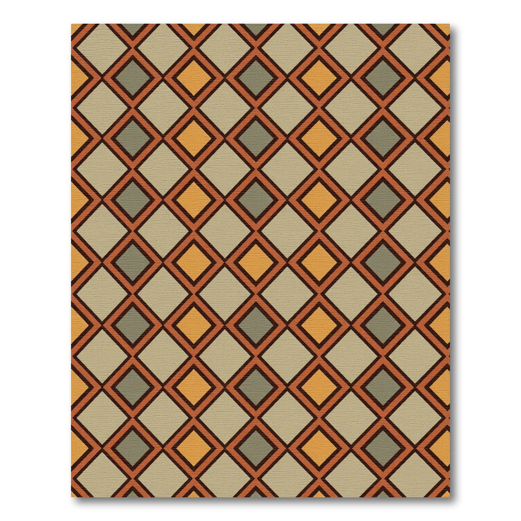 Mid-Century Earthy Geometric Diamond Grid Rug