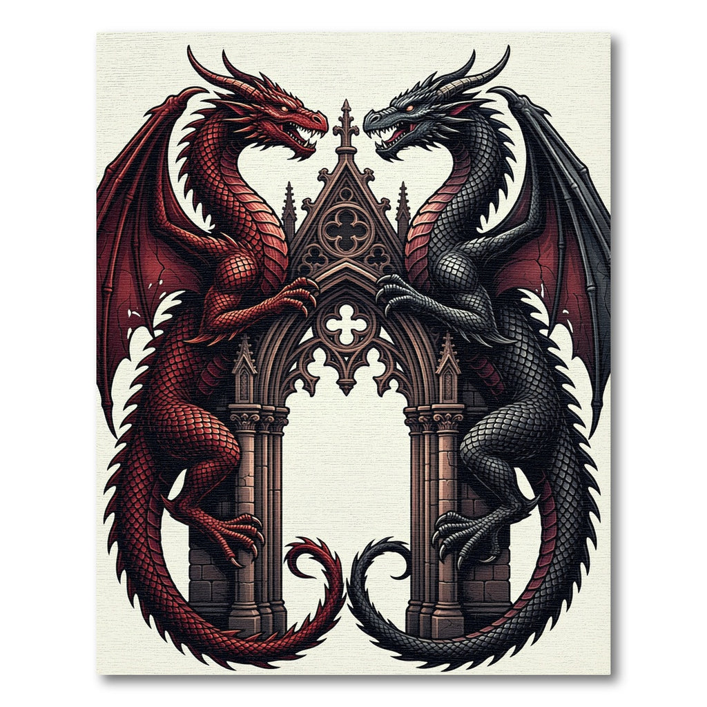 Gothic Dual Dragon Crimson Obsidian Arch Rug