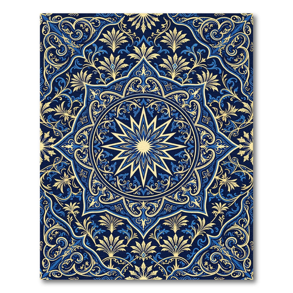 Navy Blue Golden Radiant Star Medallion Rug