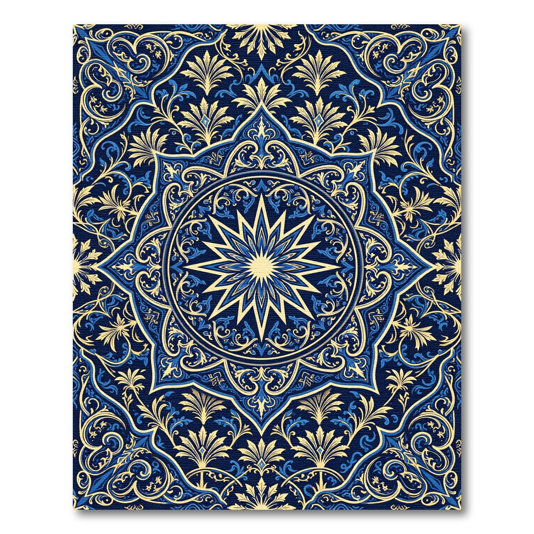 Navy Blue Golden Radiant Star Medallion Rug