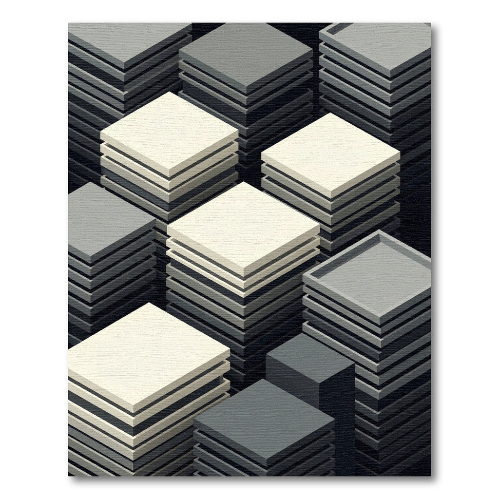 Minimalist Isometric Monochrome Layered Cube Rug