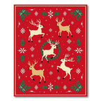 Red Whimsical Reindeer Snowflakes Holiday Rug