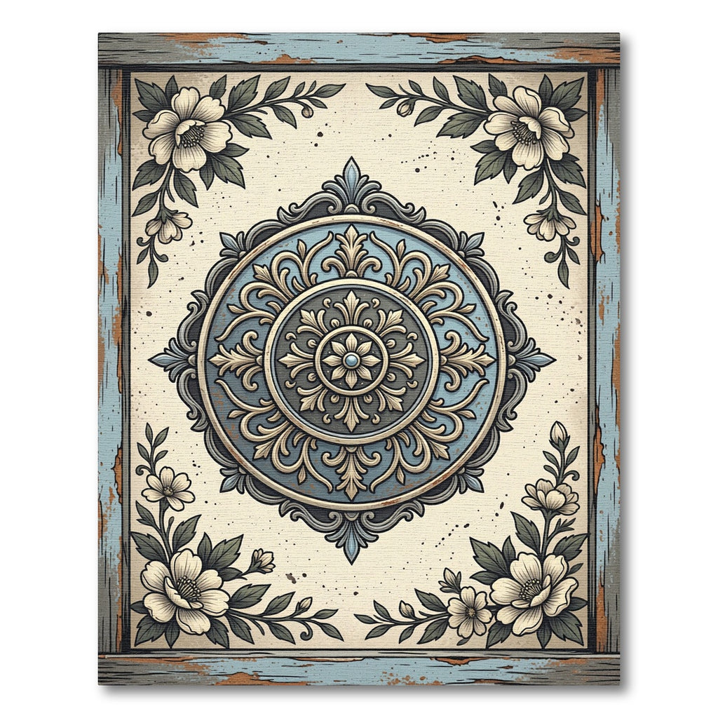 Classic Blue Floral Medallion Border Rug