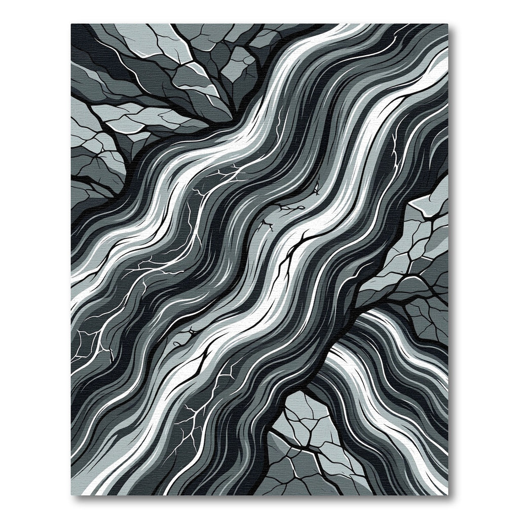 Monochrome Abstract Flowing River Rock Rug