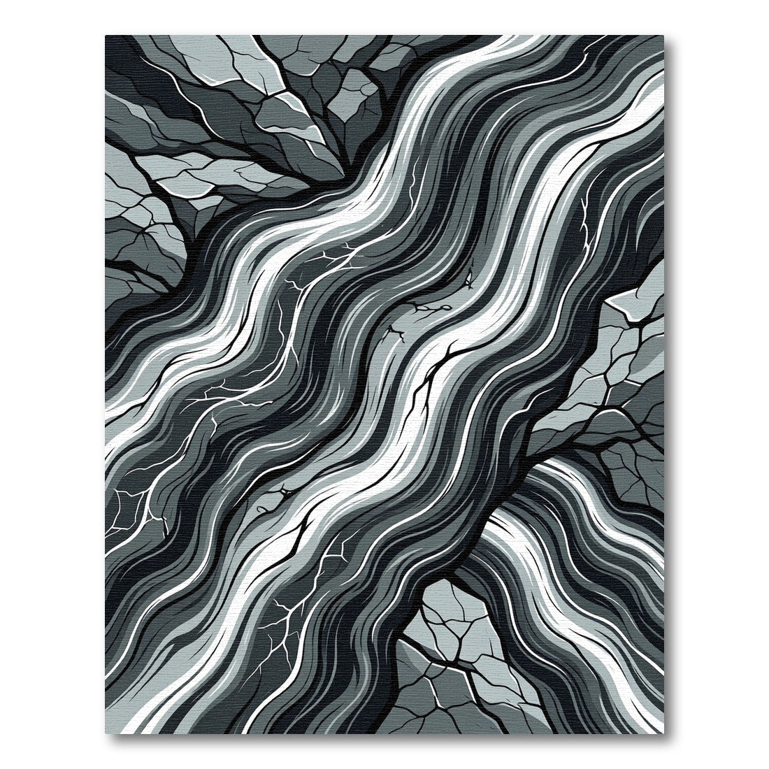 Monochrome Abstract Flowing River Rock Rug