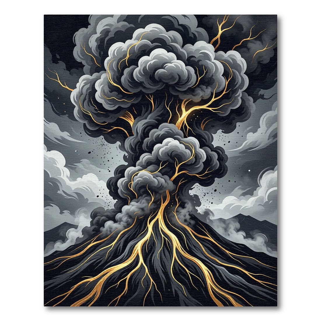Golden Lava Eruption Dark Ash Cloud Rug