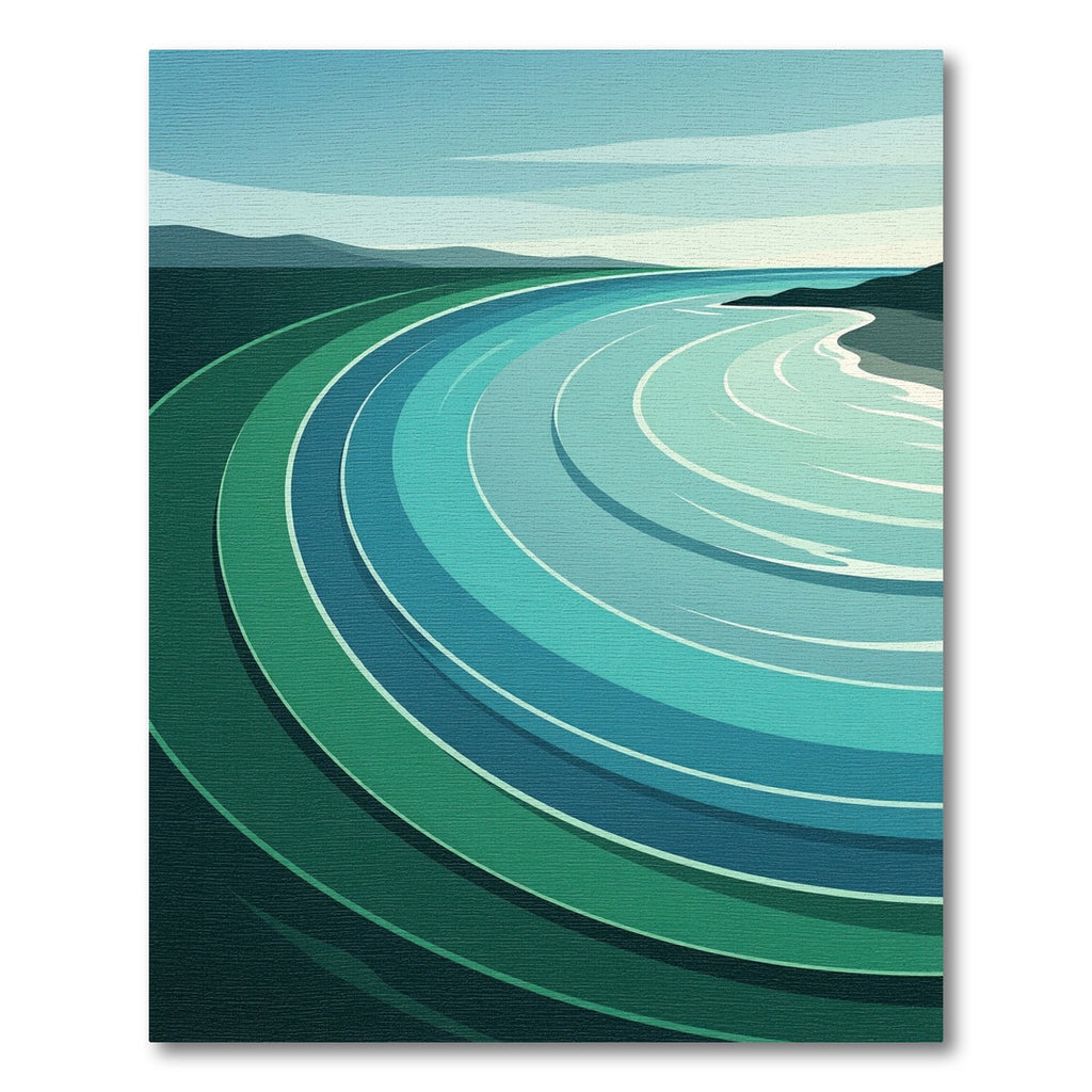 Curving Teal Ocean Landscape Rug
