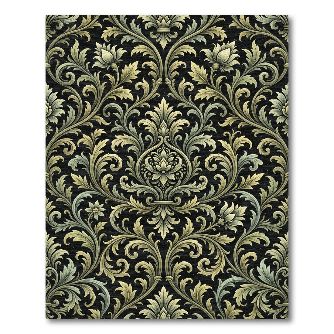 Elegant Sage Green Damask Scroll Rug