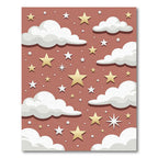 Whimsical Terra Cotta Starry Cloudy Sky Rug