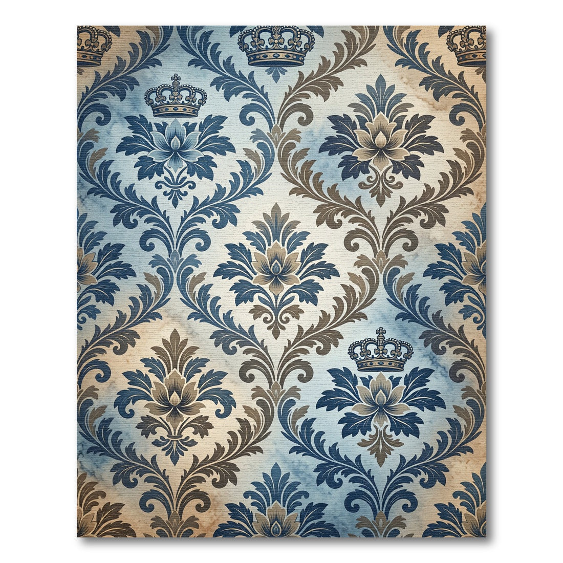 Regal Blue Crown Floral Damask Rug