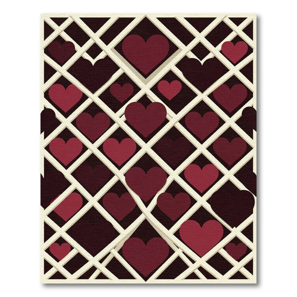 Burgundy Heart Lattice Contemporary Rug