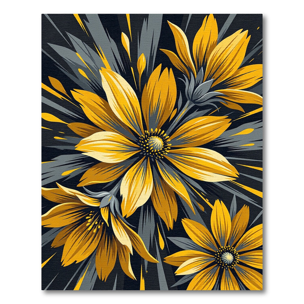 Vibrant Yellow Floral Charcoal Abstract Rug