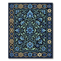 Blue Golden Floral Garland Border Rug
