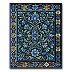 Blue Golden Floral Garland Border Rug
