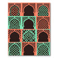 Coral and Teal Lattice Arch Grid Rug