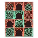 Coral and Teal Lattice Arch Grid Rug