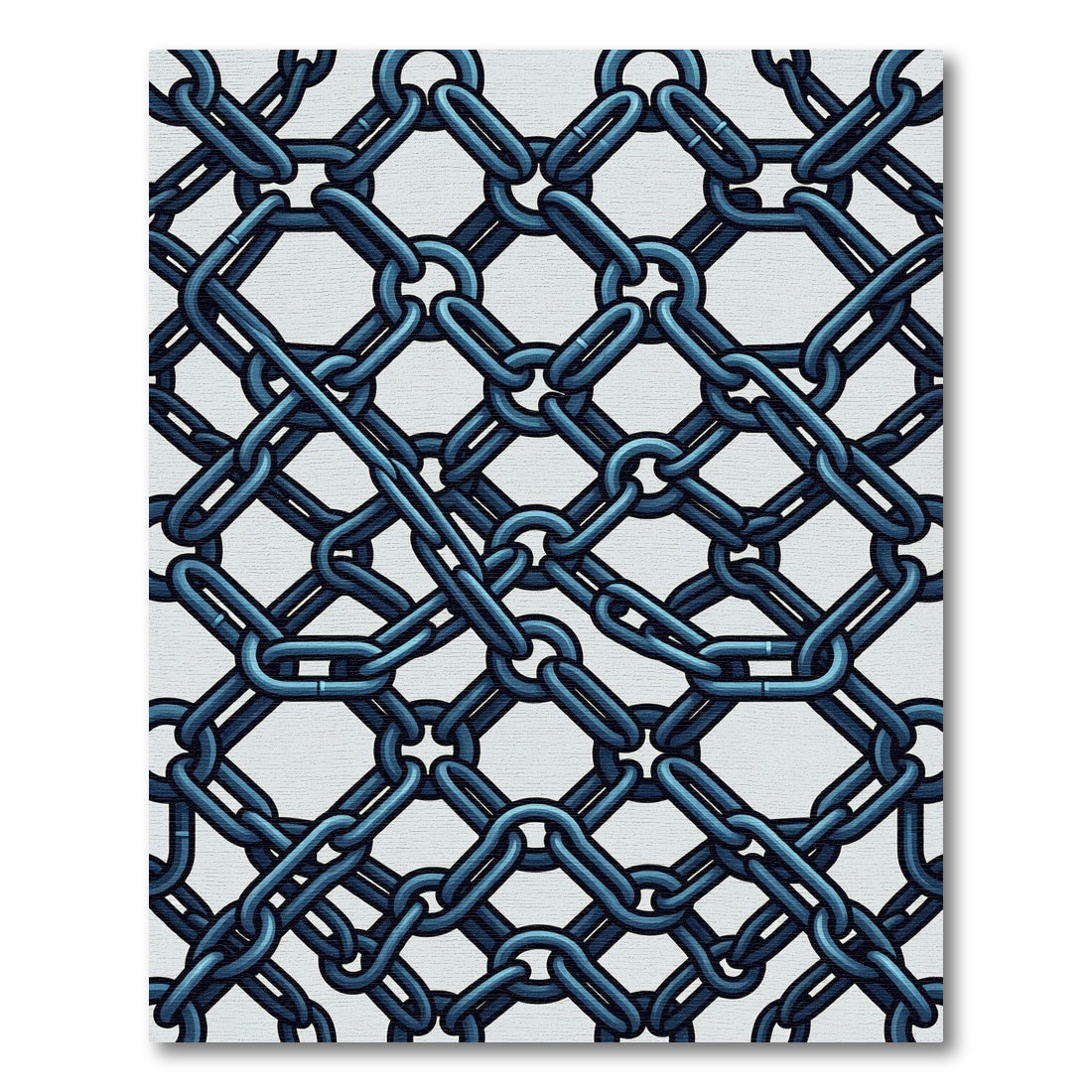 Indigo Metallic Linked Chain Grid Rug
