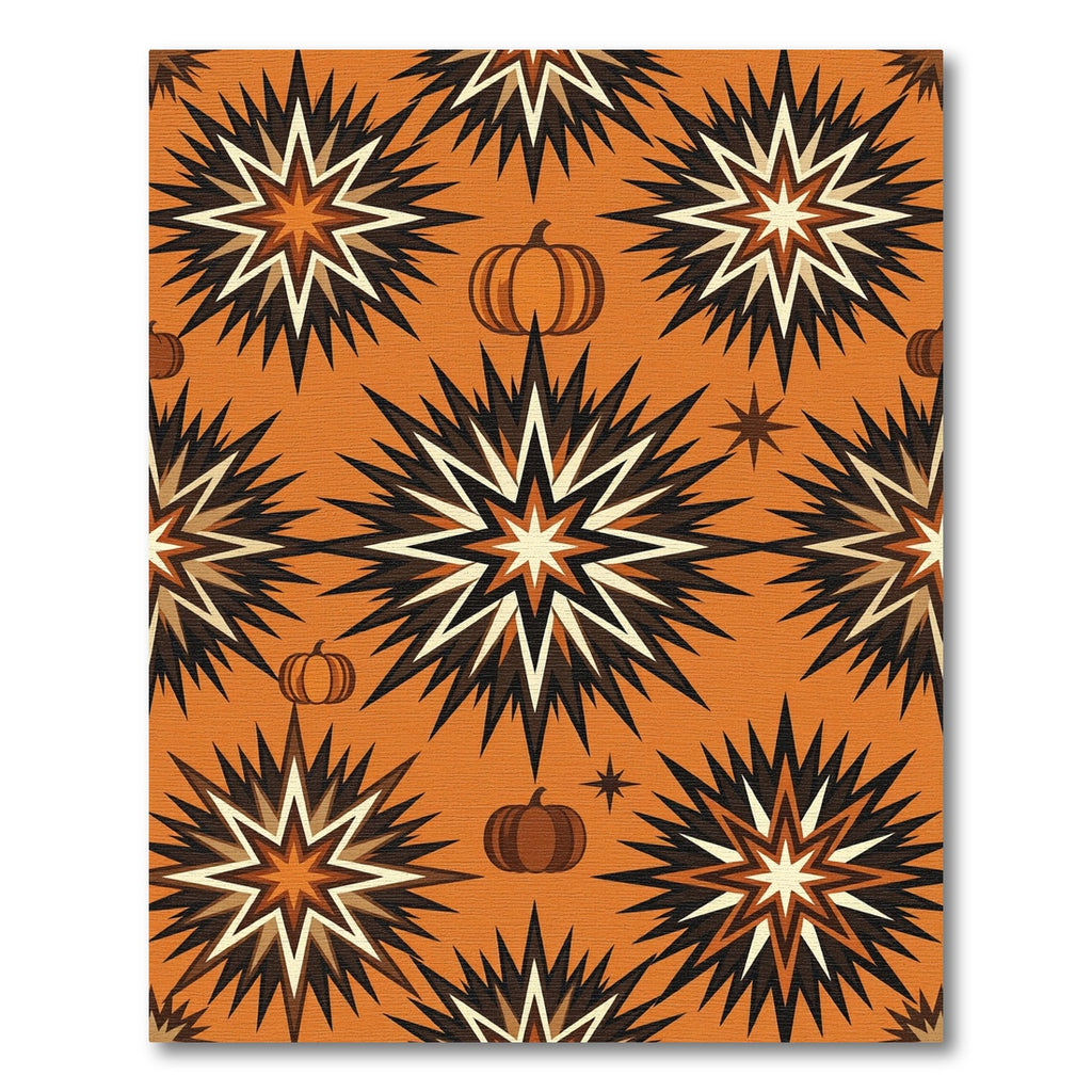 Autumnal Geometric Star and Pumpkin Rug