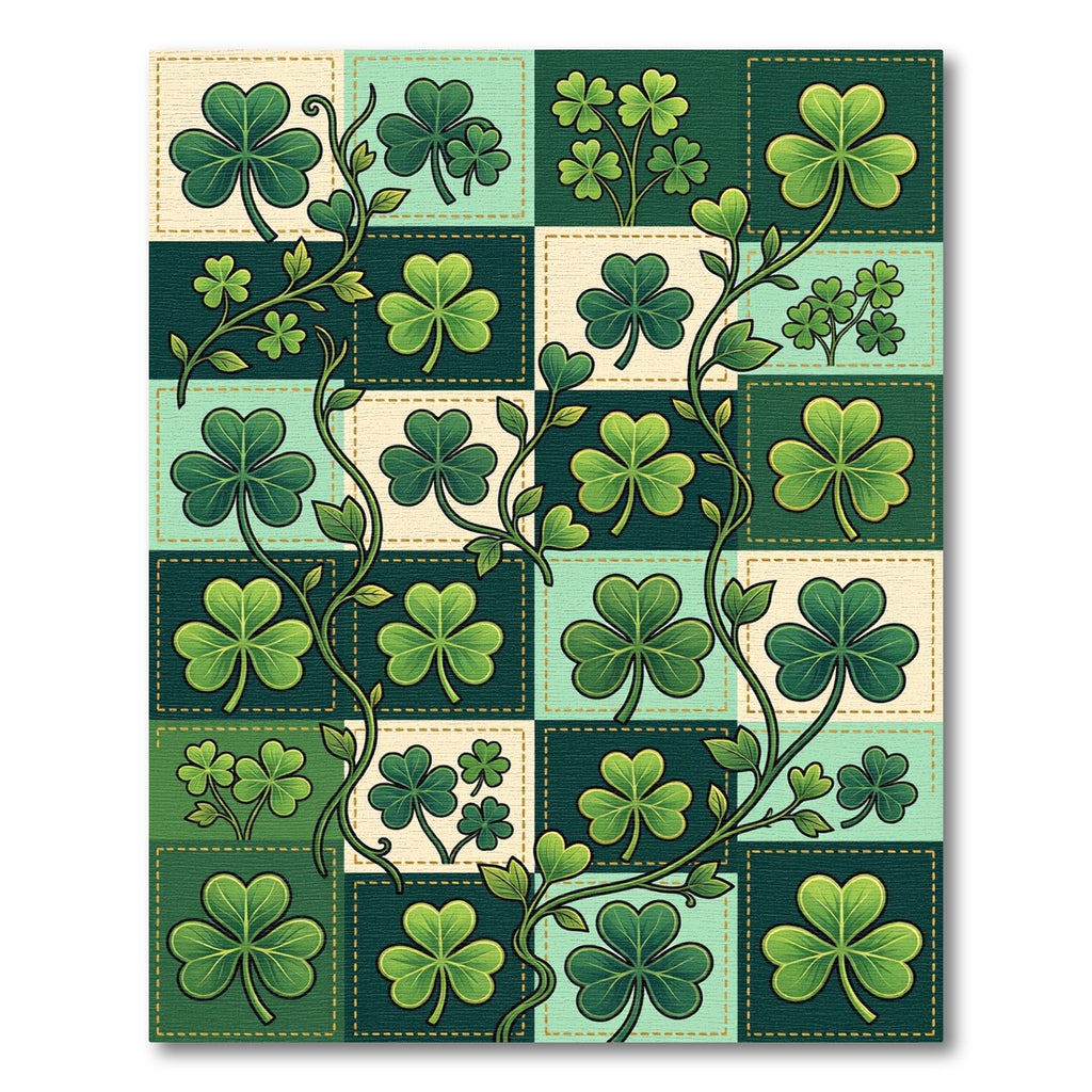 Emerald Clover Vine Patchwork Grid Rug