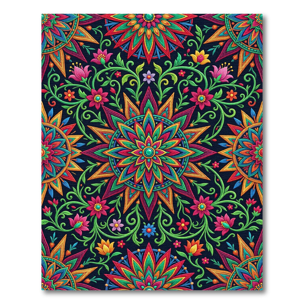 Vibrant Floral Mandala Geometric Tile Rug