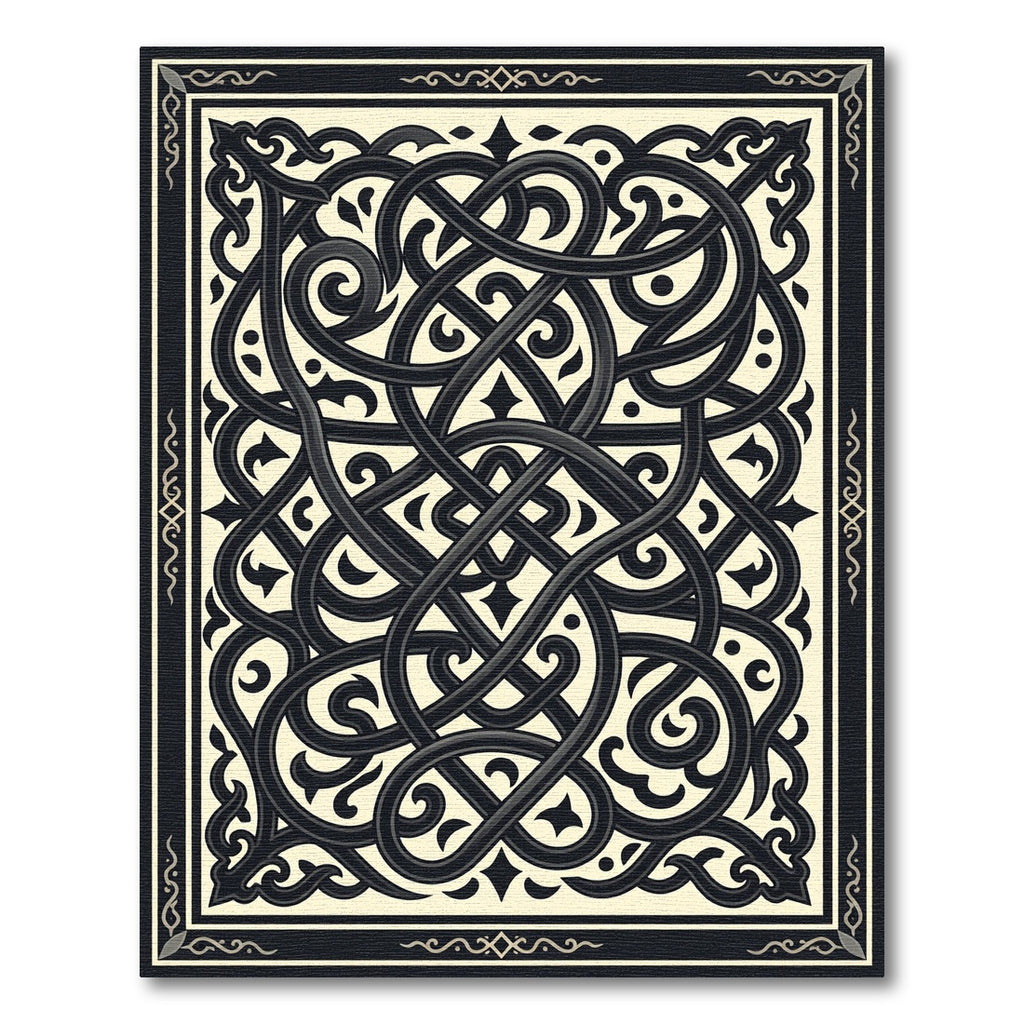 Dark Celtic Knotwork Scrollwork Ivory Rug
