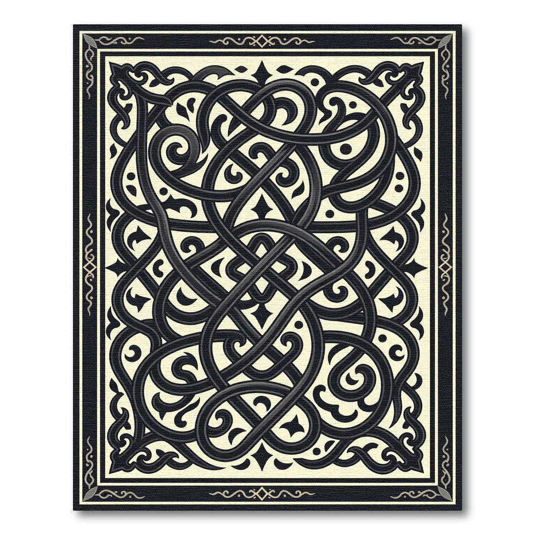 Dark Celtic Knotwork Scrollwork Ivory Rug