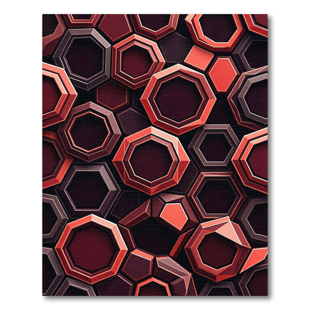 Crimson Honeycomb Geometric Overlap Rug