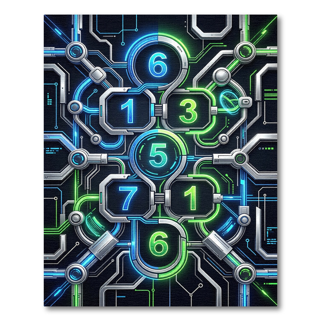 Neon Cybernetic Circuitry Glowing Digital Matrix Rug