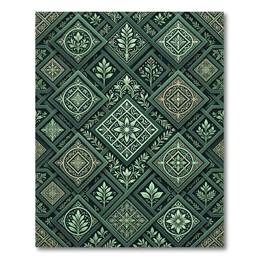 Emerald Green Intricate Tile Mosaic Rug