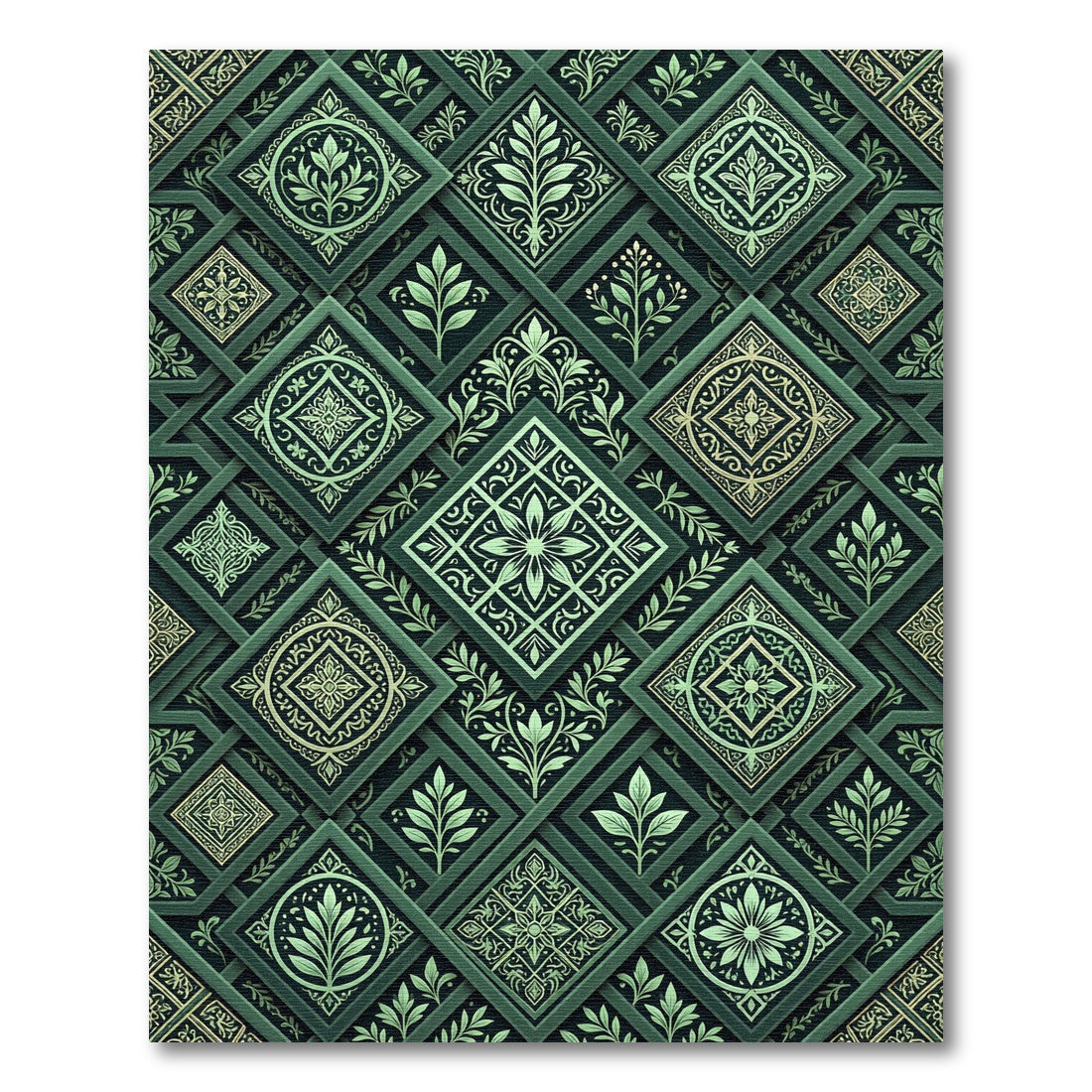 Emerald Green Intricate Tile Mosaic Rug