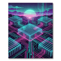 Neon Synthwave Cyber Grid Circuit Art Rug