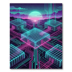 Neon Synthwave Cyber Grid Circuit Art Rug