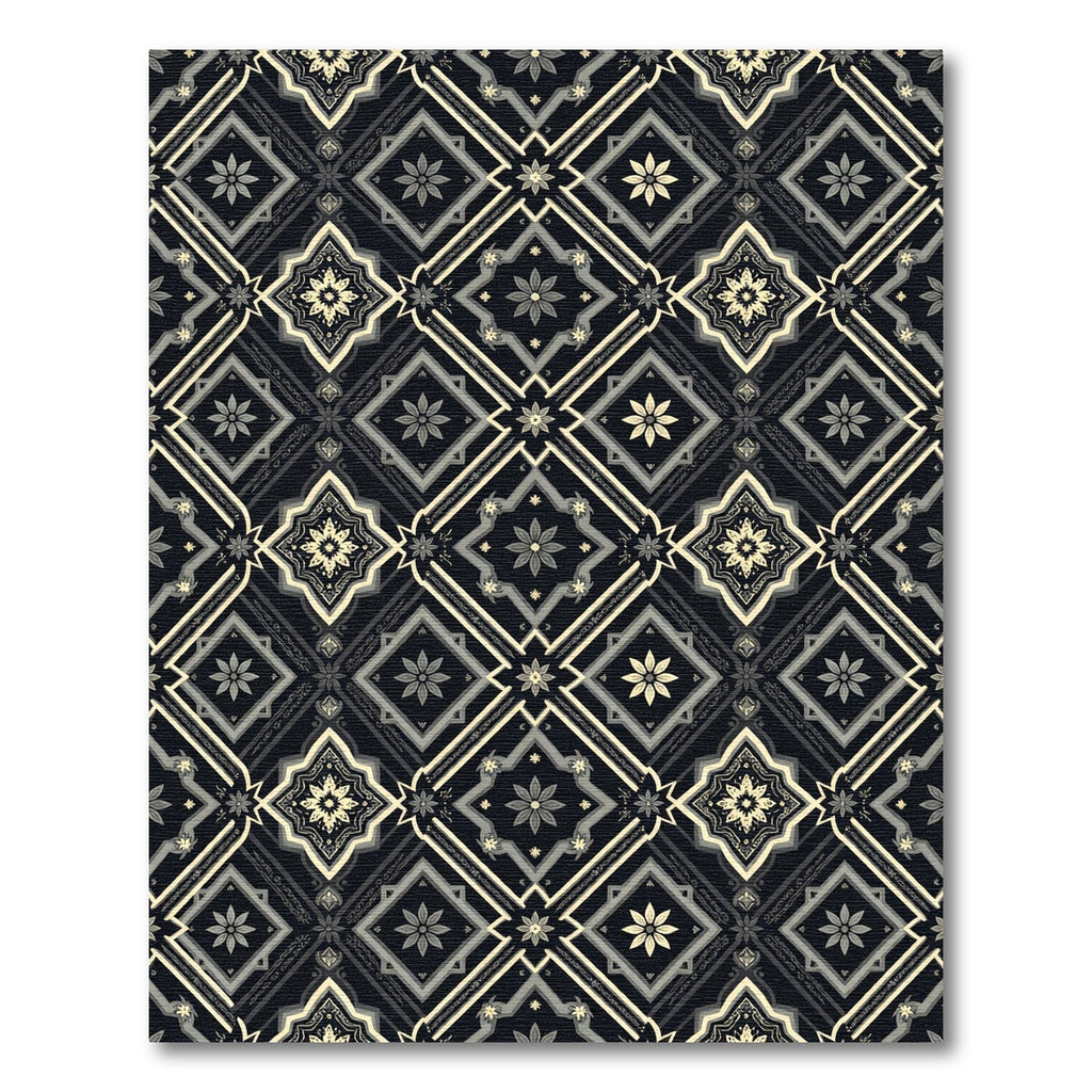 Elegant Dark Floral Medallion Diamond Rug