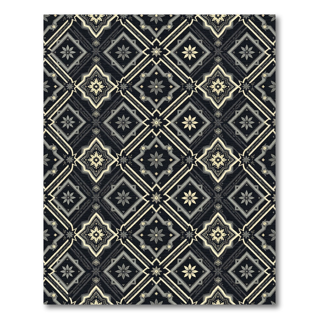 Elegant Dark Floral Medallion Diamond Rug