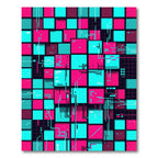 Neon Cyber Digital Grid Art Rug