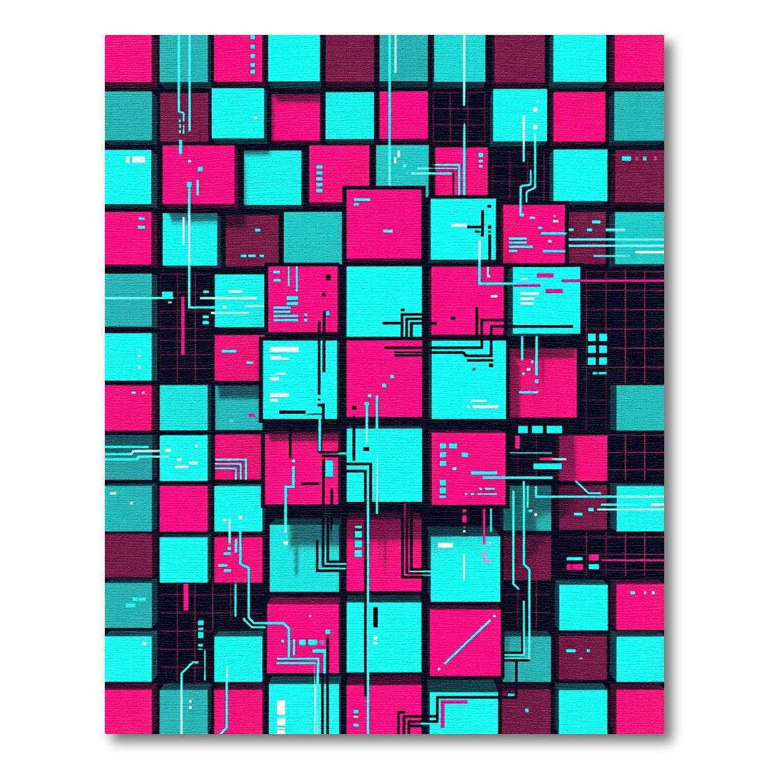 Neon Cyber Digital Grid Art Rug