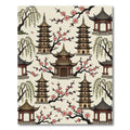 Pagoda Cherry Blossom Willow Scene Rug