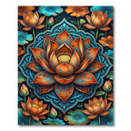 Vibrant Orange Lotus Teal Mandala Rug