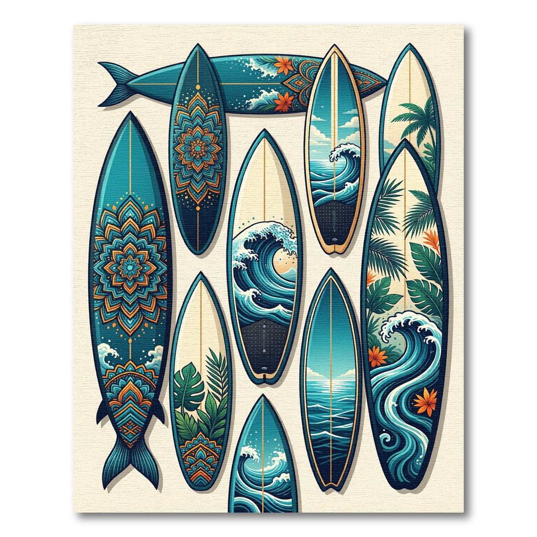 Teal Tropical Wave and Mandala Medallion Rug