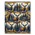Rustic Woodland Stag Forest Cabin Scene Rug