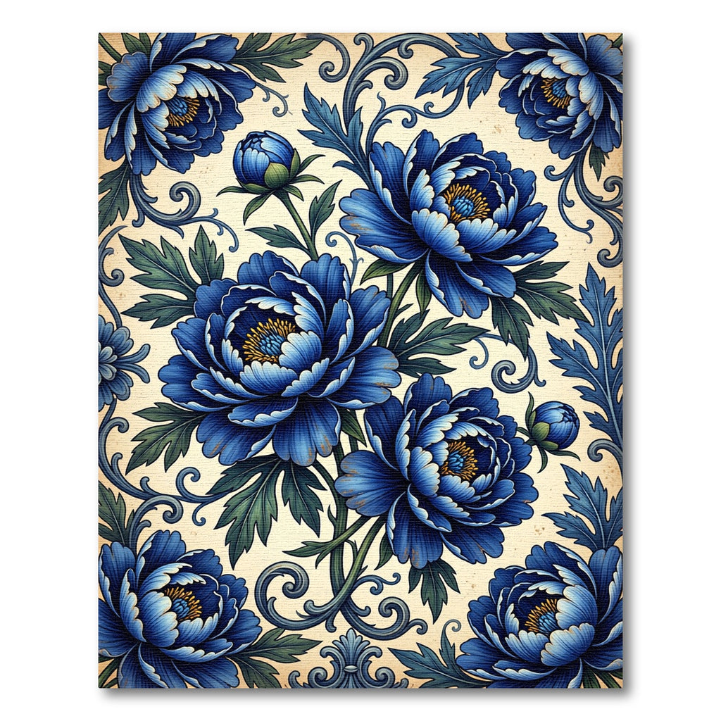 Emerald Green Blue Floral Scroll Rug